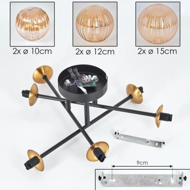 Lampes Dorées-hofstein Plafonnier - Verre 10 cm, 12 cm, 15 cm Chehalis Or, Noir, 6 lumières