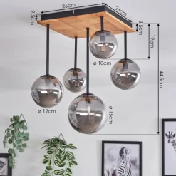 hofstein Plafonnier - Verre 10 cm, 12 cm, 15 cm Chehalis Écru, Noir, 5 lumières