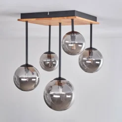 hofstein Plafonnier - Verre 10 cm, 12 cm, 15 cm Chehalis Écru, Noir, 5 lumières