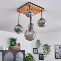 hofstein Plafonnier - Verre 10 cm, 12 cm, 15 cm Chehalis Écru, Noir, 5 lumières