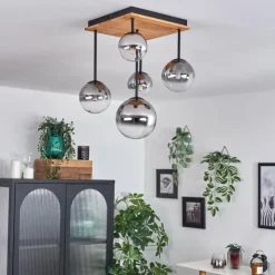 hofstein Plafonnier - Verre 10 cm, 12 cm, 15 cm Chehalis Écru, Noir, 5 lumières