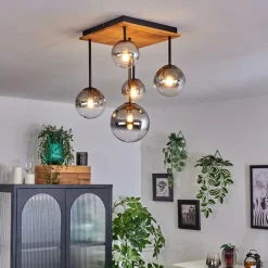 hofstein Plafonnier - Verre 10 cm, 12 cm, 15 cm Chehalis Écru, Noir, 5 lumières