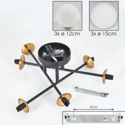 hofstein Plafonnier - Verre 12 cm, 15 cm Chehalis Or, Noir, 6 lumières