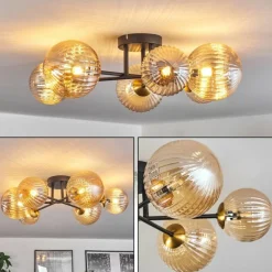 Lampes Dorées-hofstein Plafonnier - Verre 12 cm, 15 cm Chehalis Or, Noir, 6 lumières