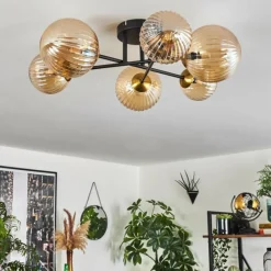 Lampes Dorées-hofstein Plafonnier - Verre 12 cm, 15 cm Chehalis Or, Noir, 6 lumières