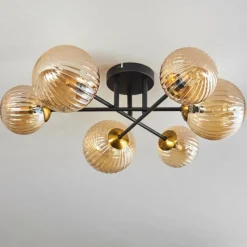 Lampes Dorées-hofstein Plafonnier - Verre 12 cm, 15 cm Chehalis Or, Noir, 6 lumières