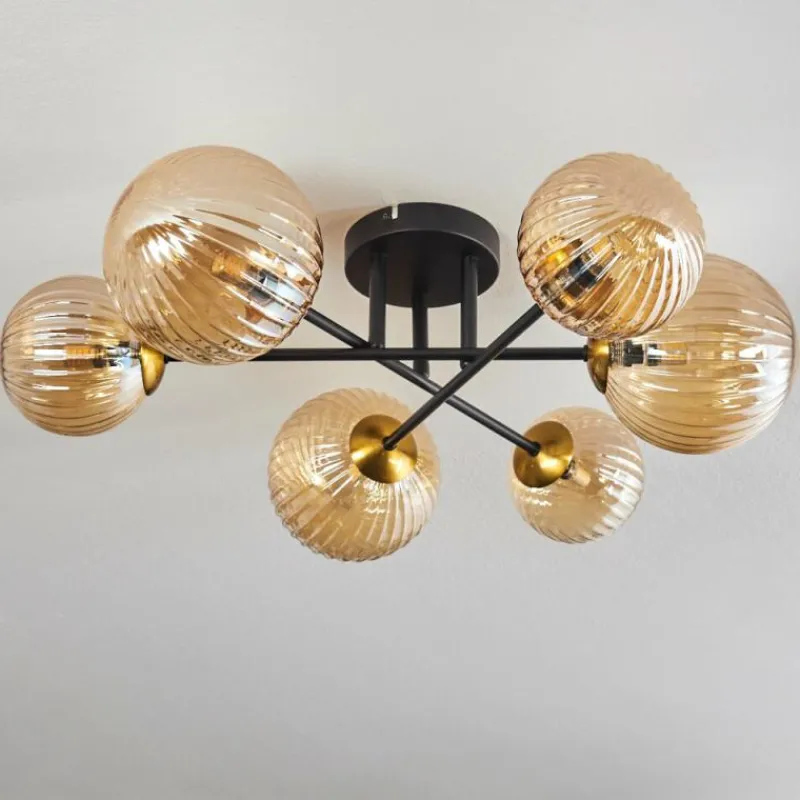 Lampes Dorées-hofstein Plafonnier - Verre 12 cm, 15 cm Chehalis Or, Noir, 6 lumières