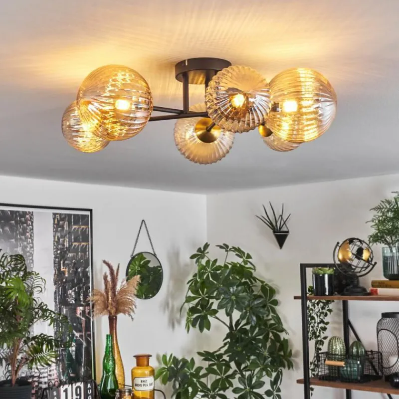 Lampes Dorées-hofstein Plafonnier - Verre 12 cm, 15 cm Chehalis Or, Noir, 6 lumières