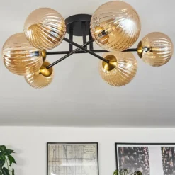 Lampes Dorées-hofstein Plafonnier - Verre 12 cm, 15 cm Chehalis Or, Noir, 6 lumières