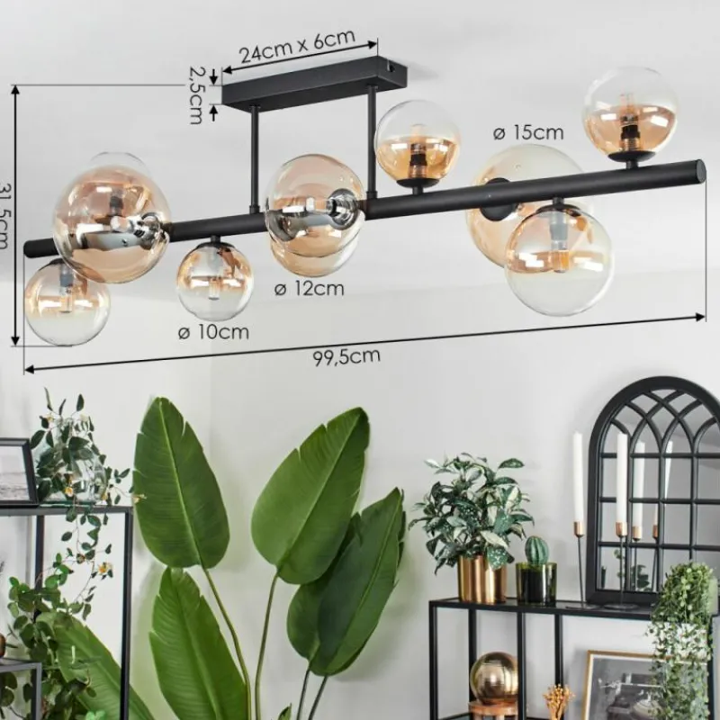 hofstein Plafonnier - Verre 10 cm, 12 cm, 15 cm Chehalis Ambre, Clair, 10 lumières