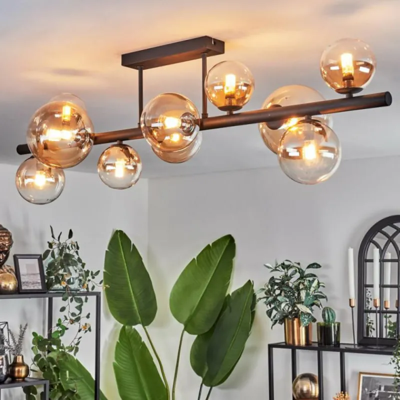 hofstein Plafonnier - Verre 10 cm, 12 cm, 15 cm Chehalis Ambre, Clair, 10 lumières