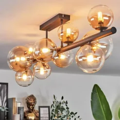 hofstein Plafonnier - Verre 10 cm, 12 cm, 15 cm Chehalis Ambre, Clair, 10 lumières