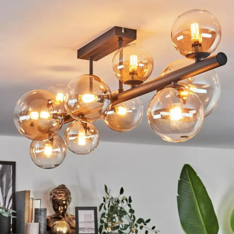 hofstein Plafonnier - Verre 10 cm, 12 cm, 15 cm Chehalis Ambre, Clair, 10 lumières