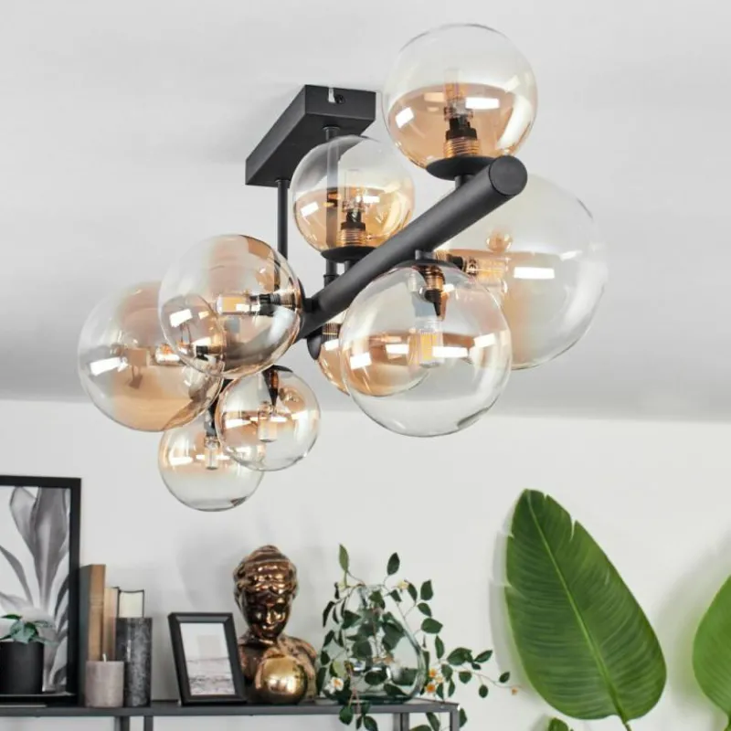 hofstein Plafonnier - Verre 10 cm, 12 cm, 15 cm Chehalis Ambre, Clair, 10 lumières