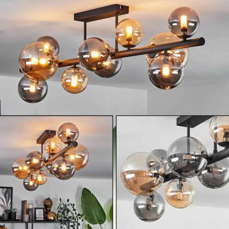 hofstein Plafonnier - Verre 10 cm, 12 cm, 15 cm Chehalis Ambre, Fumé, 10 lumières