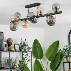 hofstein Plafonnier - Verre 10 cm, 12 cm, 15 cm Chehalis Ambre, Fumé, 10 lumières