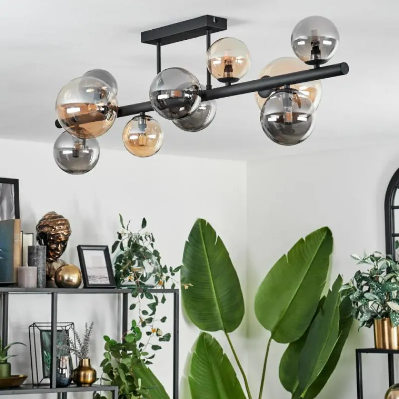 hofstein Plafonnier - Verre 10 cm, 12 cm, 15 cm Chehalis Ambre, Fumé, 10 lumières