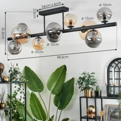 hofstein Plafonnier - Verre 10 cm, 12 cm, 15 cm Chehalis Ambre, Fumé, 10 lumières