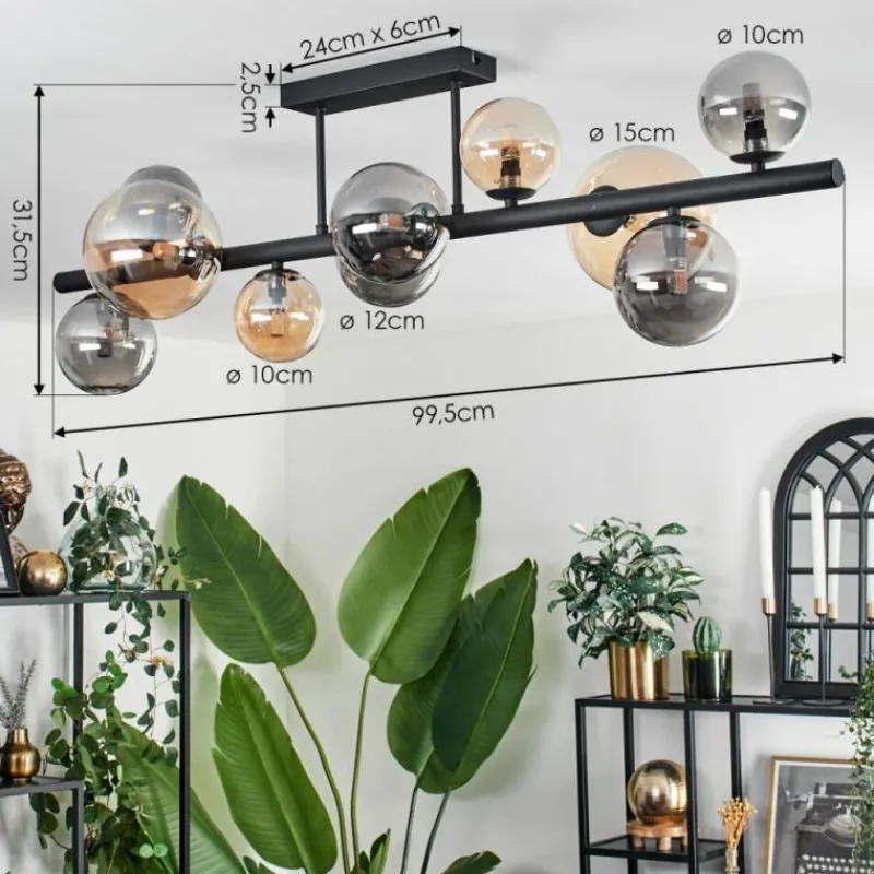 hofstein Plafonnier - Verre 10 cm, 12 cm, 15 cm Chehalis Ambre, Fumé, 10 lumières