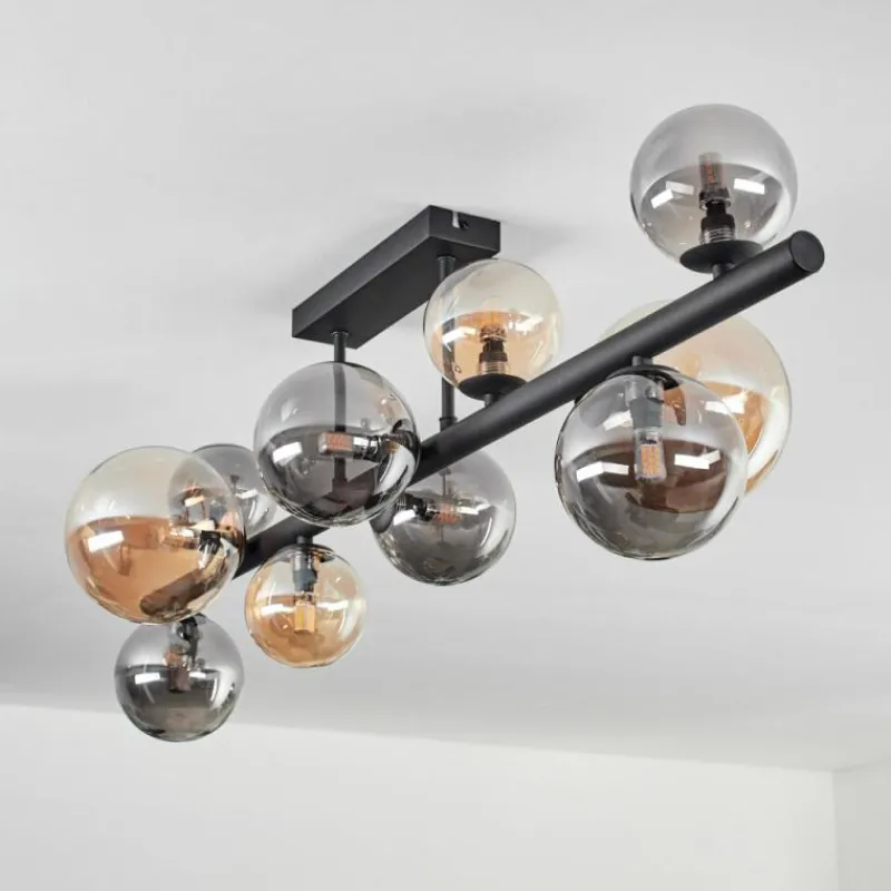 hofstein Plafonnier - Verre 10 cm, 12 cm, 15 cm Chehalis Ambre, Fumé, 10 lumières