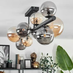 hofstein Plafonnier - Verre 10 cm, 12 cm, 15 cm Chehalis Ambre, Fumé, 10 lumières