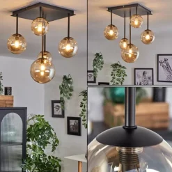 hofstein Plafonnier - Verre 10 cm, 12 cm, 15 cm Chehalis Ambre, 5 lumières