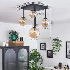 hofstein Plafonnier - Verre 10 cm, 12 cm, 15 cm Chehalis Ambre, 5 lumières