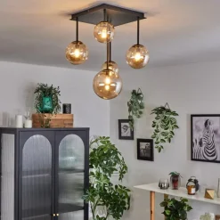 hofstein Plafonnier - Verre 10 cm, 12 cm, 15 cm Chehalis Ambre, 5 lumières