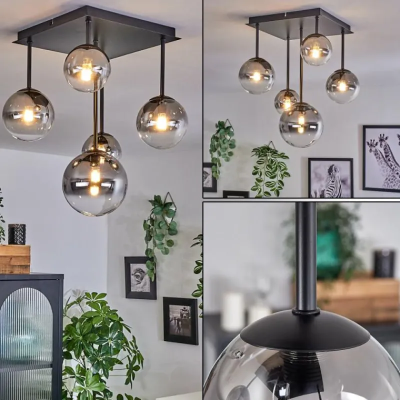 hofstein Plafonnier - Verre 10 cm, 12 cm, 15 cm Chehalis Clair, Fumé, 5 lumières