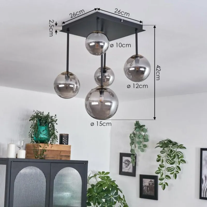 hofstein Plafonnier - Verre 10 cm, 12 cm, 15 cm Chehalis Clair, Fumé, 5 lumières