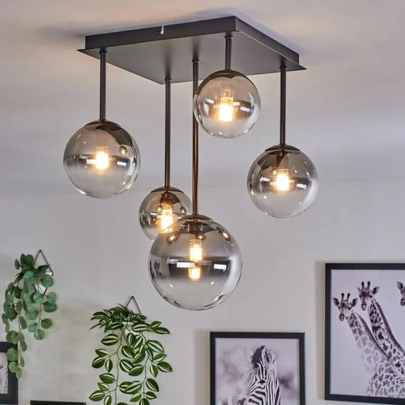 hofstein Plafonnier - Verre 10 cm, 12 cm, 15 cm Chehalis Clair, Fumé, 5 lumières