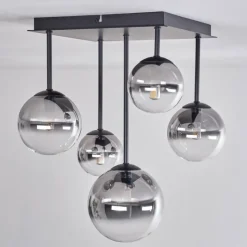 hofstein Plafonnier - Verre 10 cm, 12 cm, 15 cm Chehalis Clair, Fumé, 5 lumières