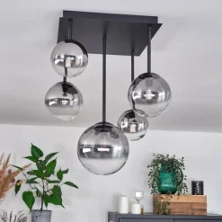 hofstein Plafonnier - Verre 10 cm, 12 cm, 15 cm Chehalis Clair, Fumé, 5 lumières