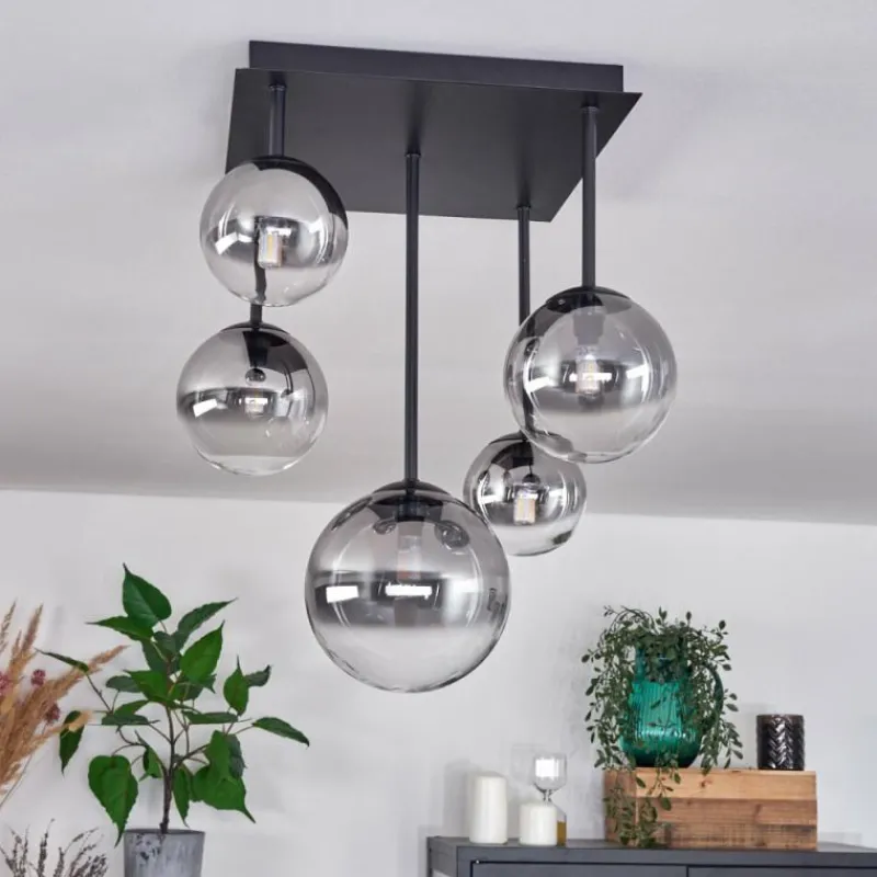 hofstein Plafonnier - Verre 10 cm, 12 cm, 15 cm Chehalis Clair, Fumé, 5 lumières