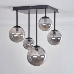 hofstein Plafonnier - Verre 10 cm, 12 cm, 15 cm Chehalis Fumé, 5 lumières