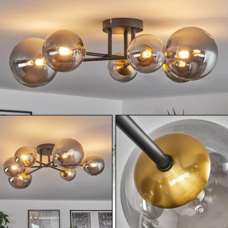 Lampes Dorées-hofstein Plafonnier - Verre 10 cm, 12 cm, 15 cm Chehalis Or, Noir, 6 lumières