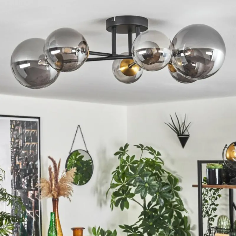 Lampes Dorées-hofstein Plafonnier - Verre 10 cm, 12 cm, 15 cm Chehalis Or, Noir, 6 lumières