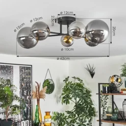 Lampes Dorées-hofstein Plafonnier - Verre 10 cm, 12 cm, 15 cm Chehalis Or, Noir, 6 lumières