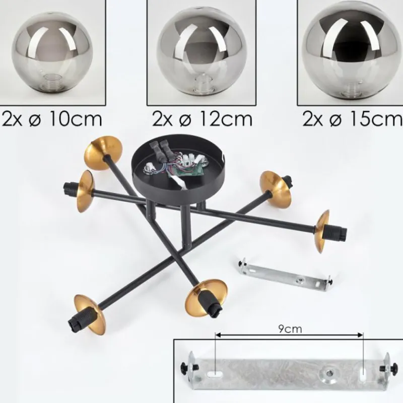 Lampes Dorées-hofstein Plafonnier - Verre 10 cm, 12 cm, 15 cm Chehalis Or, Noir, 6 lumières