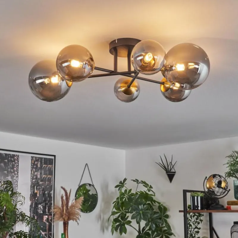 Lampes Dorées-hofstein Plafonnier - Verre 10 cm, 12 cm, 15 cm Chehalis Or, Noir, 6 lumières