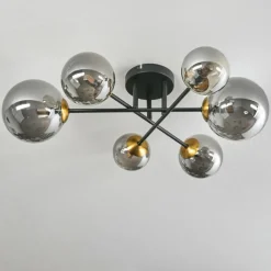 Lampes Dorées-hofstein Plafonnier - Verre 10 cm, 12 cm, 15 cm Chehalis Or, Noir, 6 lumières