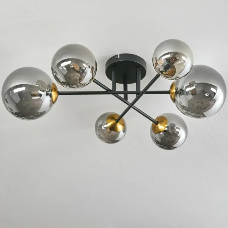 Lampes Dorées-hofstein Plafonnier - Verre 10 cm, 12 cm, 15 cm Chehalis Or, Noir, 6 lumières