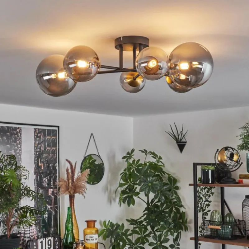 Lampes Dorées-hofstein Plafonnier - Verre 10 cm, 12 cm, 15 cm Chehalis Or, Noir, 6 lumières