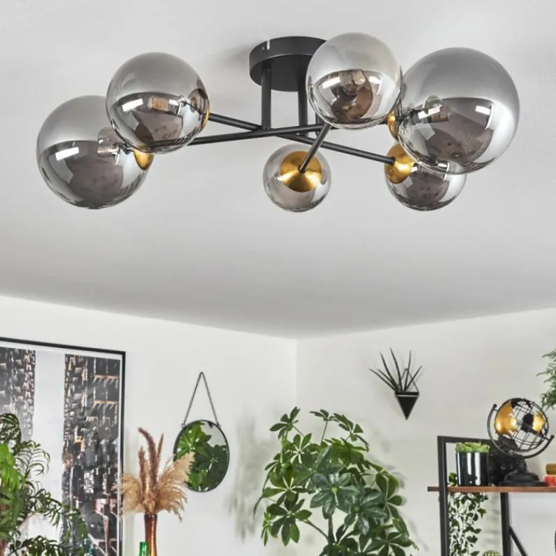 Lampes Dorées-hofstein Plafonnier - Verre 10 cm, 12 cm, 15 cm Chehalis Or, Noir, 6 lumières