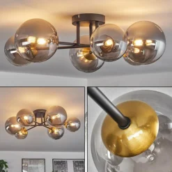 Lampes Dorées-hofstein Plafonnier - Verre 12 cm, 15 cm Chehalis Or, Noir, 6 lumières