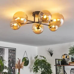 hofstein Plafonnier - Verre 12 cm, 15 cm Chehalis Or, Noir, 6 lumières