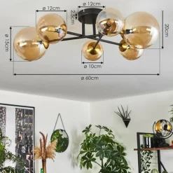 hofstein Plafonnier - Verre 10 cm, 12 cm, 15 cm Chehalis Or, Noir, 6 lumières