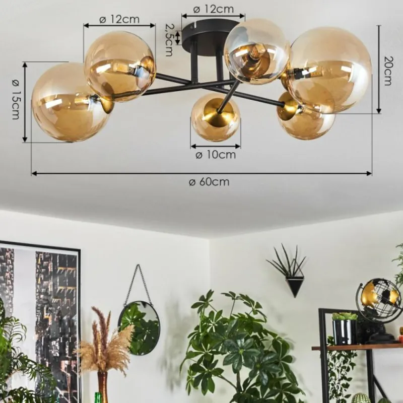 hofstein Plafonnier - Verre 10 cm, 12 cm, 15 cm Chehalis Or, Noir, 6 lumières