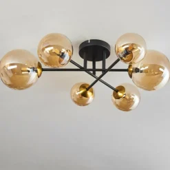 hofstein Plafonnier - Verre 10 cm, 12 cm, 15 cm Chehalis Or, Noir, 6 lumières