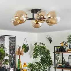 hofstein Plafonnier - Verre 12 cm, 15 cm Chehalis Or, Noir, 6 lumières